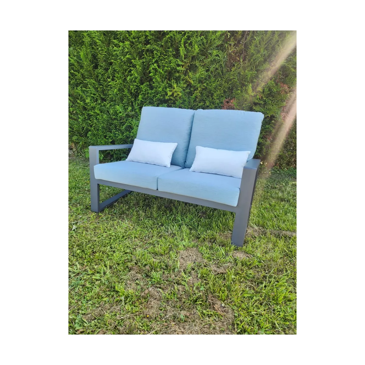 Salon Lagos : Canapé 2P +2 fauteuils tissu Bleu