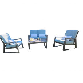 Salon Lagos : Canapé 2P +2 fauteuils tissu Bleu