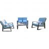 Salon Lagos : Canapé 2P +2 fauteuils tissu Bleu