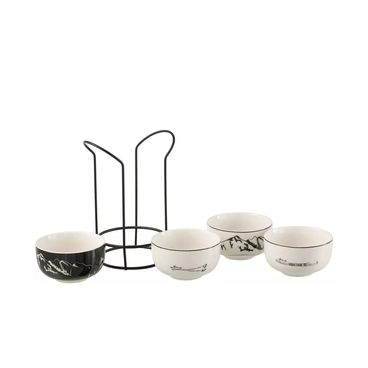Coffret 4 Bols sur socle Montagne Ski