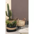 Corbeille en jacinthe et coton noir 23x13
