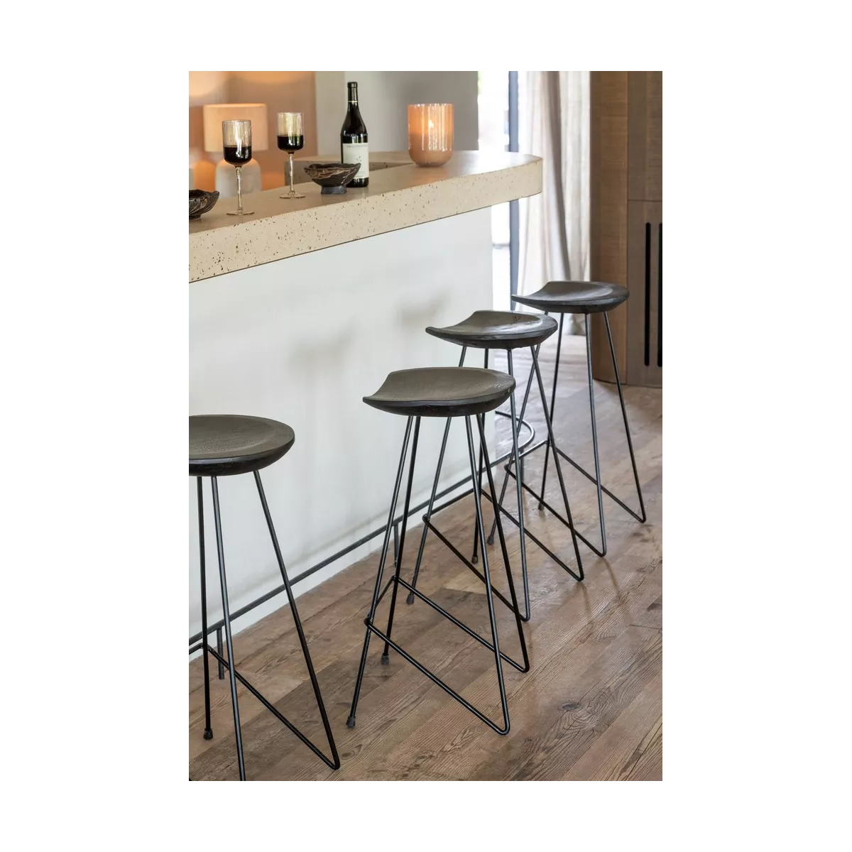 Tabouret de bar  Teck Noir et Métal