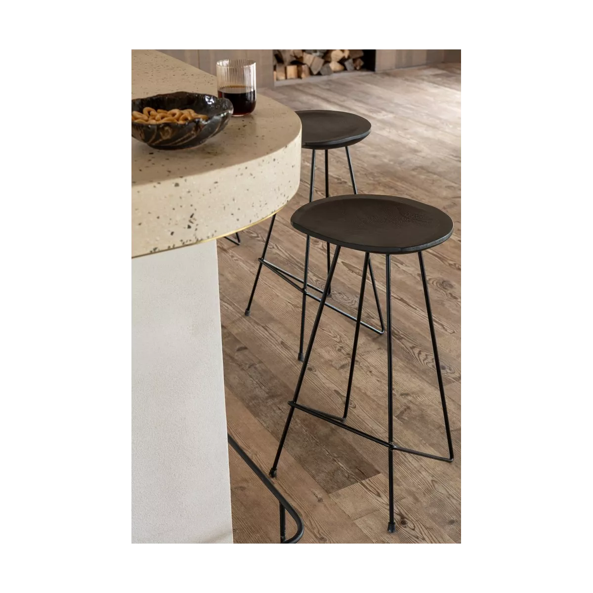 Tabouret de bar  Teck Noir et Métal