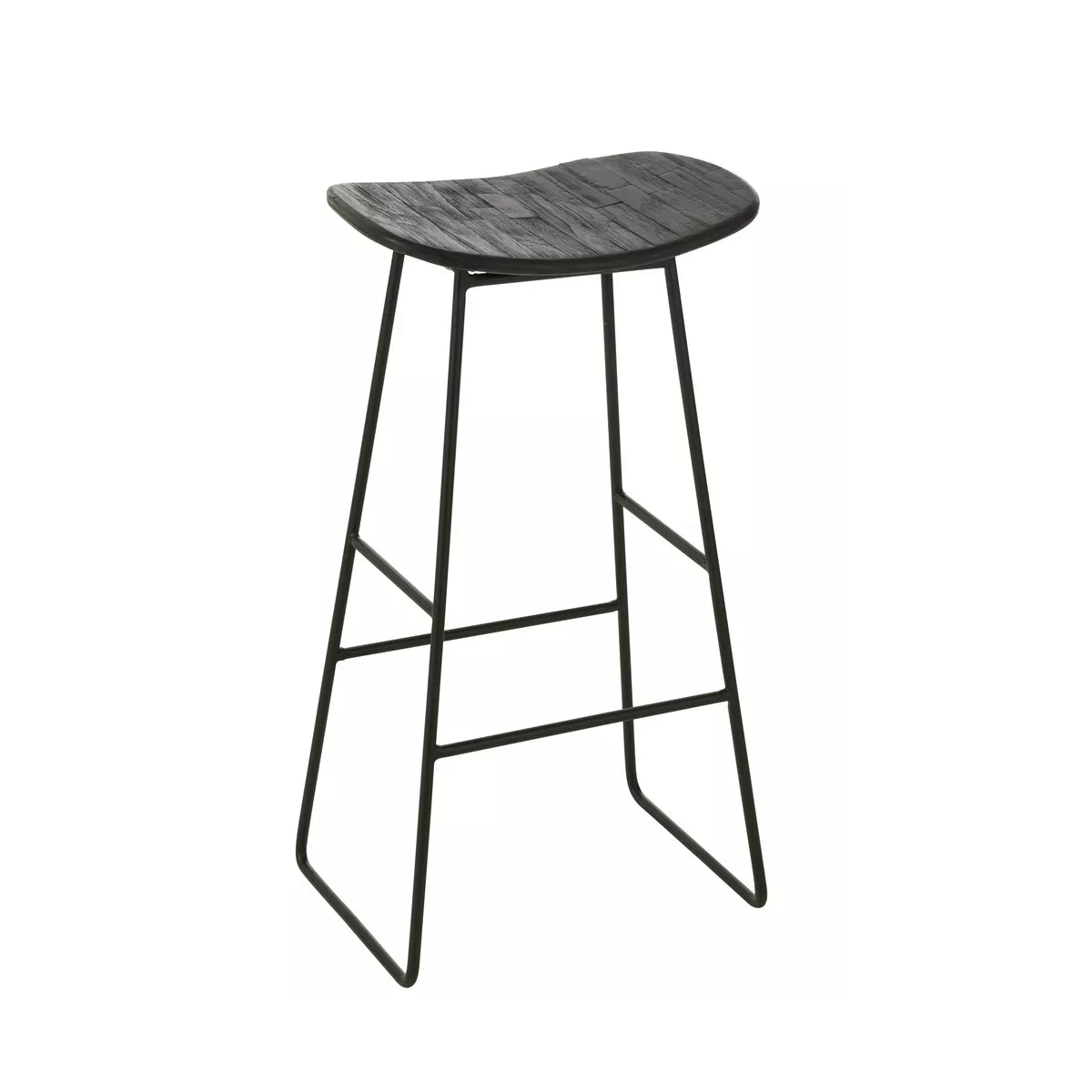 Tabouret de bar Teck  Recyclé Noir et Métal