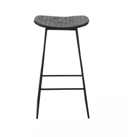 Tabouret de bar Teck  Recyclé Noir et Métal