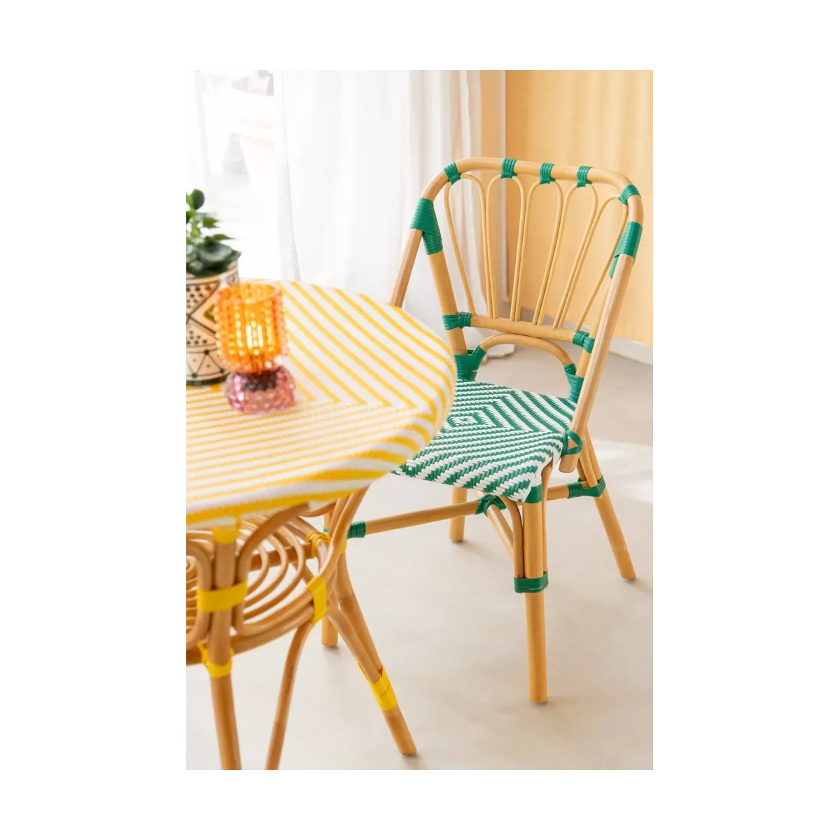 Chaise Bistrot Jili Rotin Bleu et Blanc