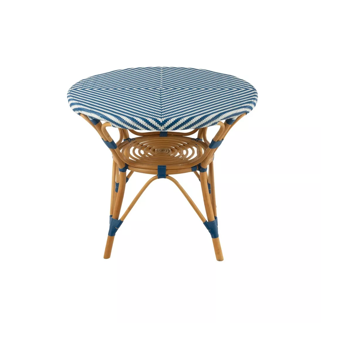 Table Bistrot Rotin Jili Bleu et Blanc 90cm