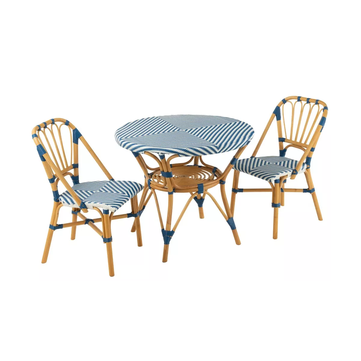 Table Bistrot Rotin Jili Bleu et Blanc 90cm