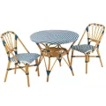 Table Bistrot Rotin Jili Bleu et Blanc 90cm