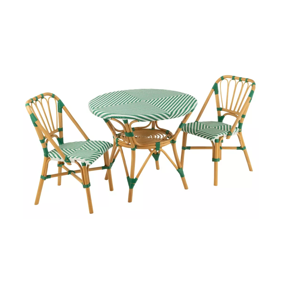 Table Bistrot Rotin Jili Vert et Blanc 90cm