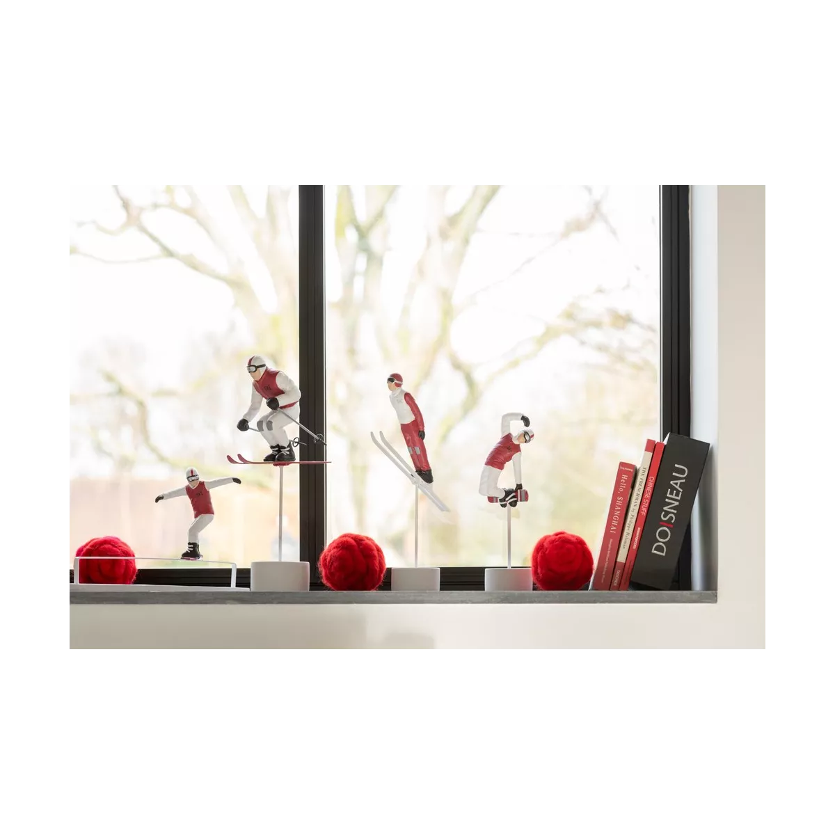 Ensemble de 2 Figurines Ski Snowbord rouge