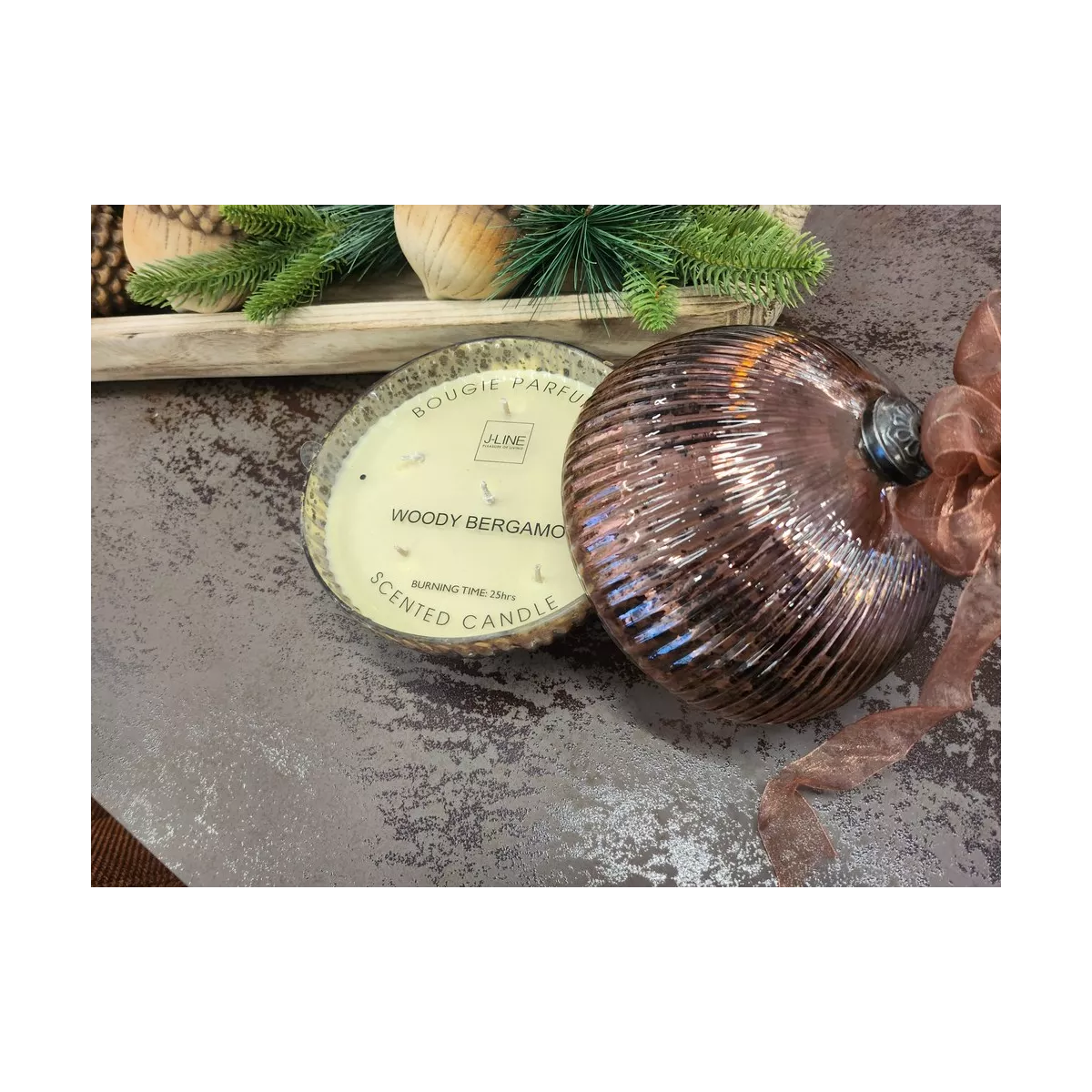 Bougie Parfumée Boule Pli Marron Cuivré H.19 cm