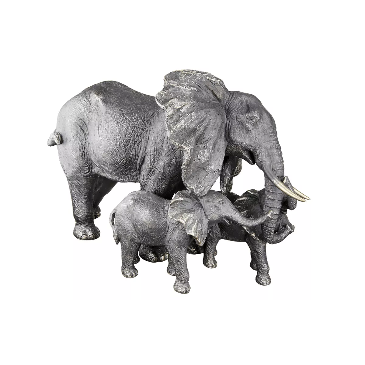 Famille 3 Eléphants Noir-Argent-Doré