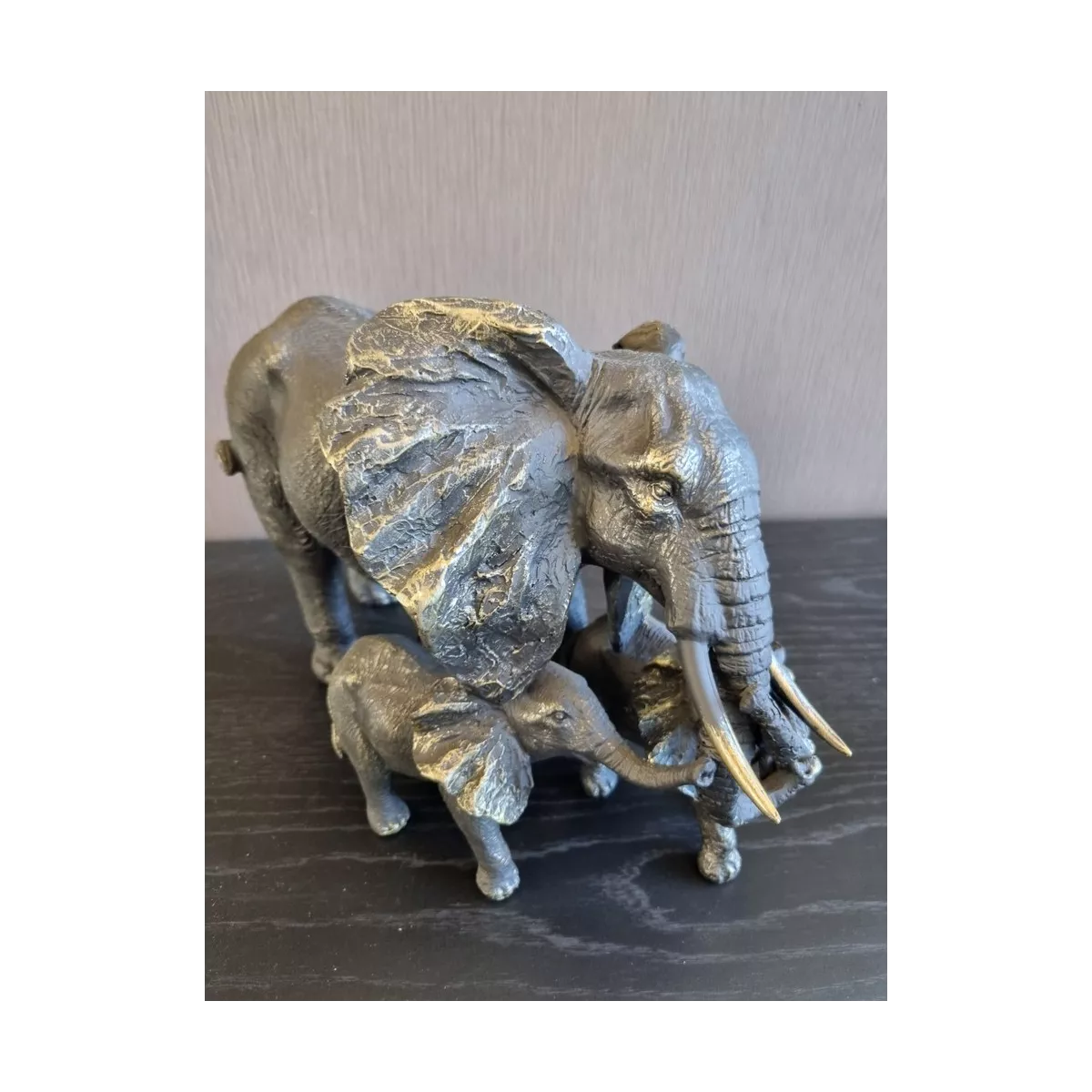 Famille 3 Eléphants Noir-Argent-Doré