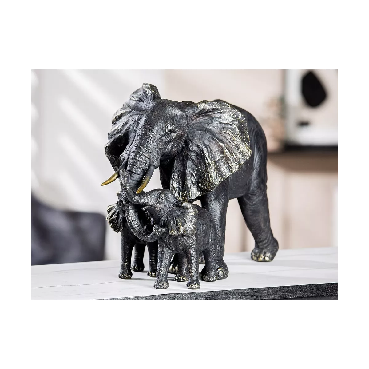 Famille 3 Eléphants Noir-Argent-Doré