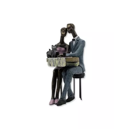 Couple  Métal Assis Avec Chat h24