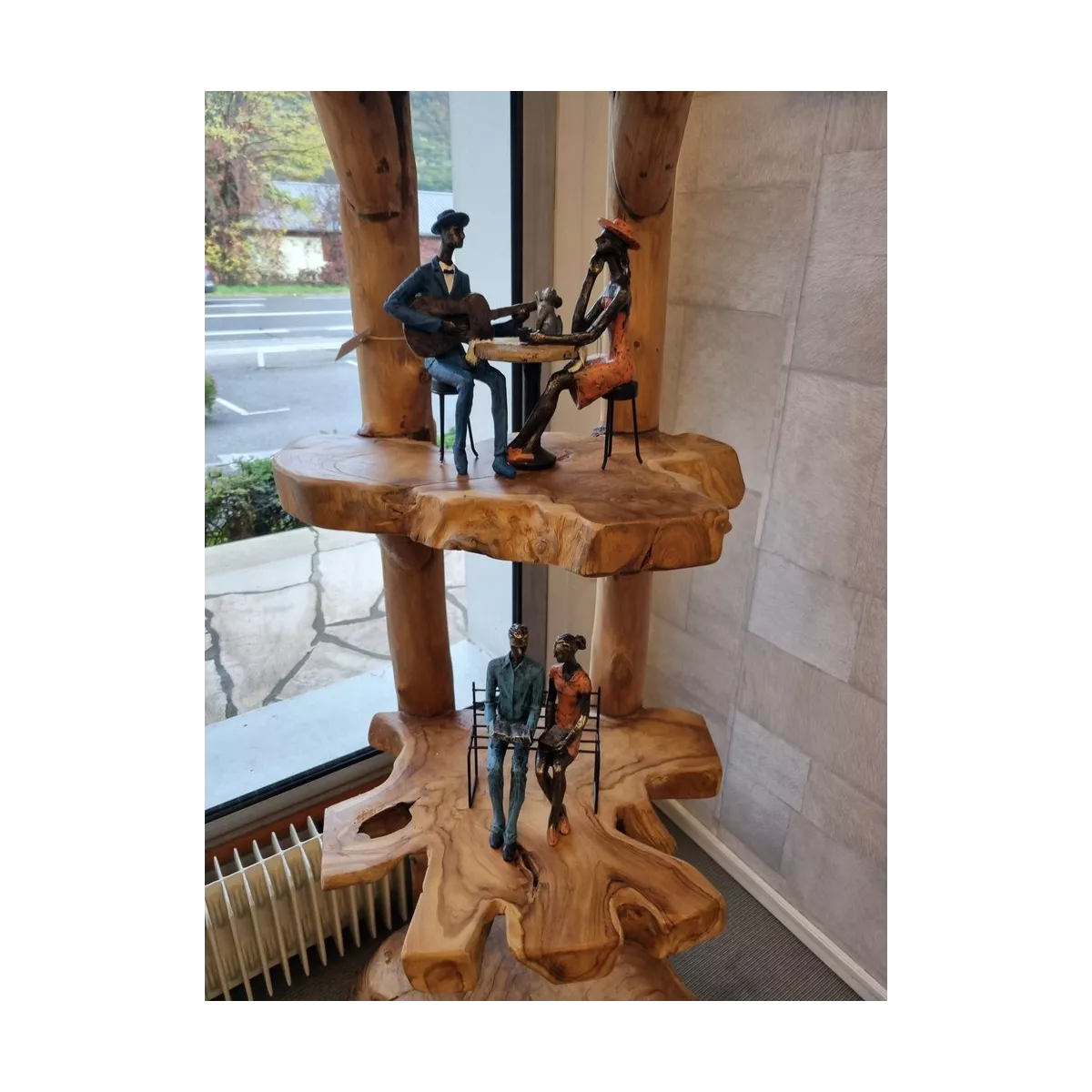 Couple  Métal Assis Avec Chat et Guitare h25