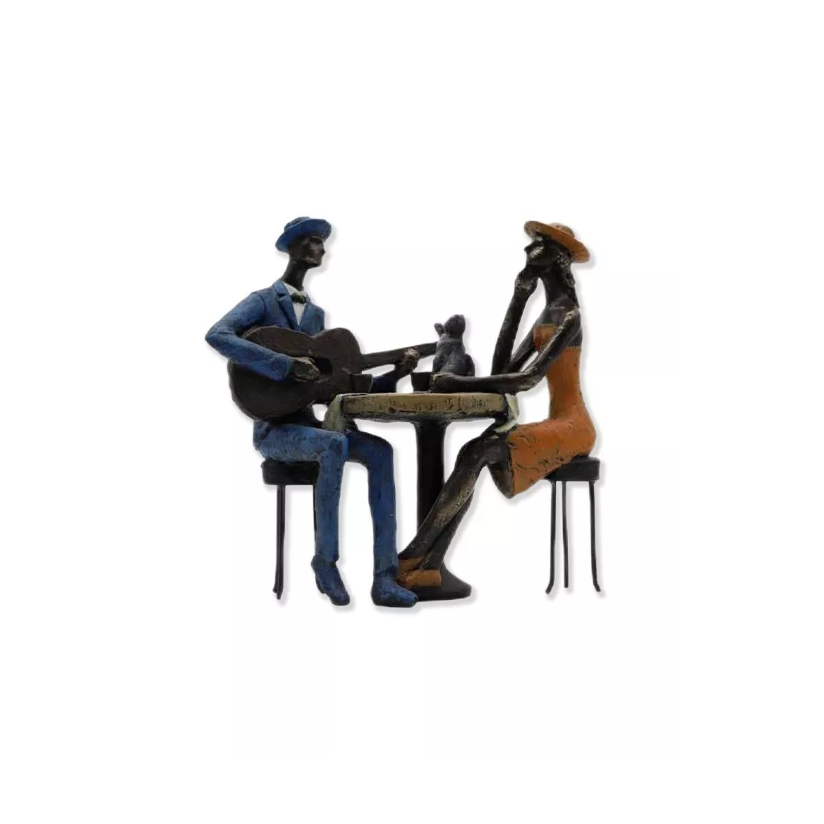 Couple  Métal Assis Avec Chat et Guitare h25