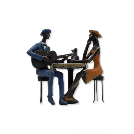 Couple  Métal Assis Avec Chat et Guitare h25