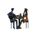 Couple  Métal Assis Avec Chat et Guitare h25