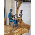 Couple  Métal Assis Avec Chat et Guitare h25