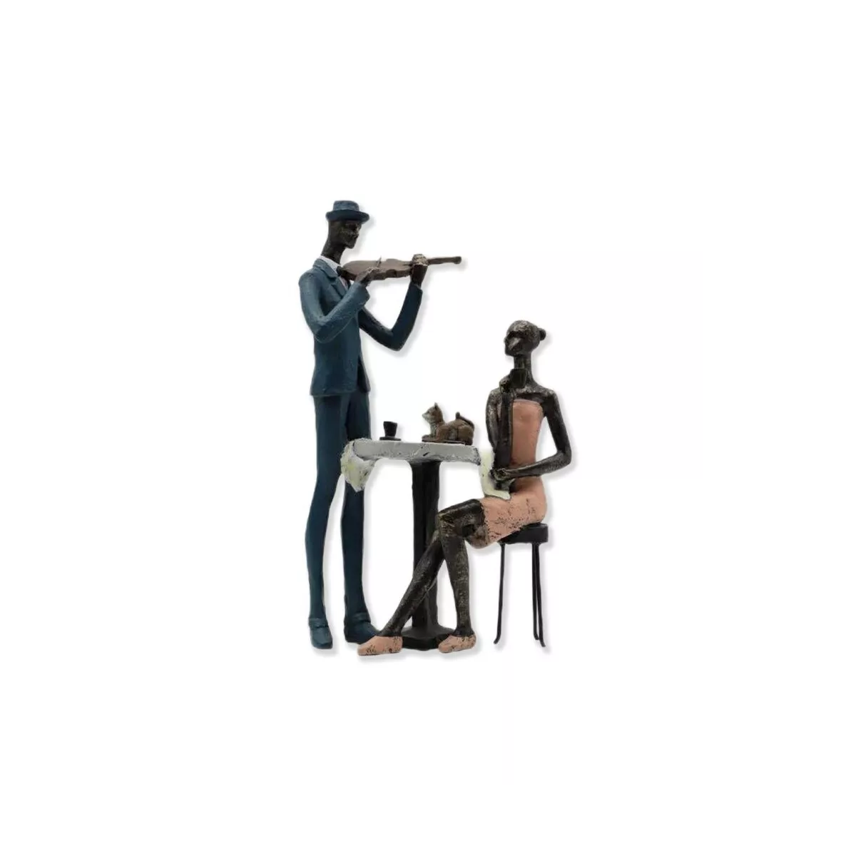 Couple  Métal Assis Avec Chat et Violon h33