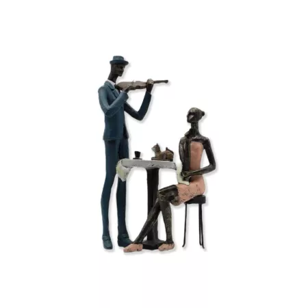 Couple  Métal Assis Avec Chat et Guitare h25
