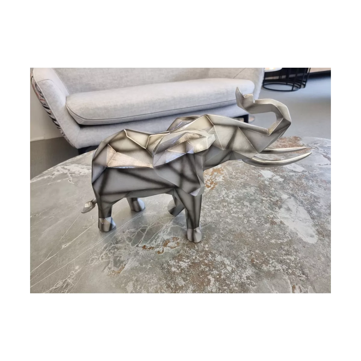 Statue Elephant Gris Origami h30
