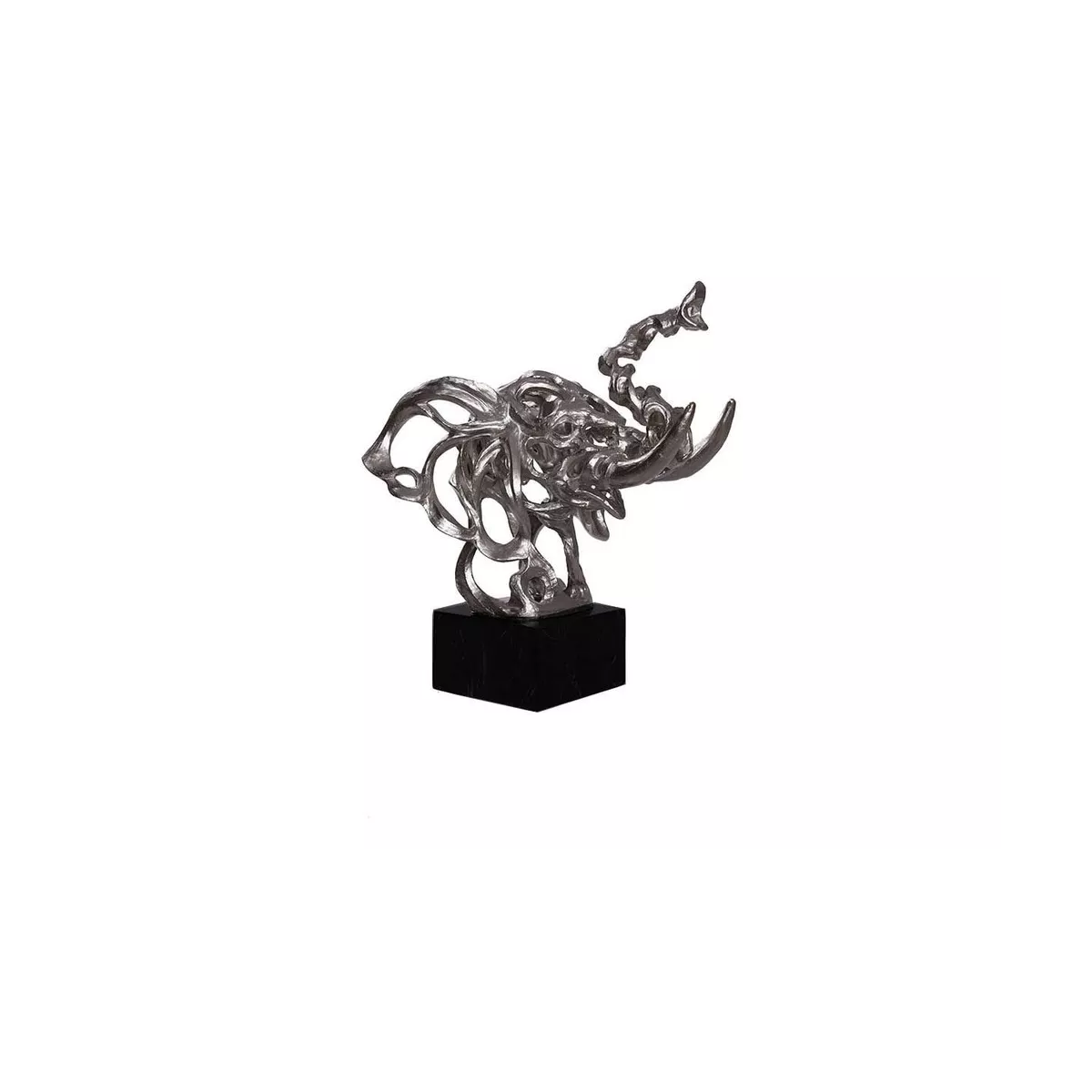 Statue Elephant Argent Abstrait h42