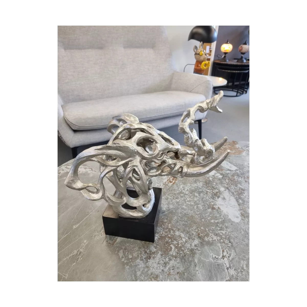 Statue Elephant Argent Abstrait h42