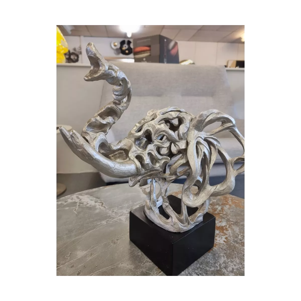 Statue Elephant Argent Abstrait h42