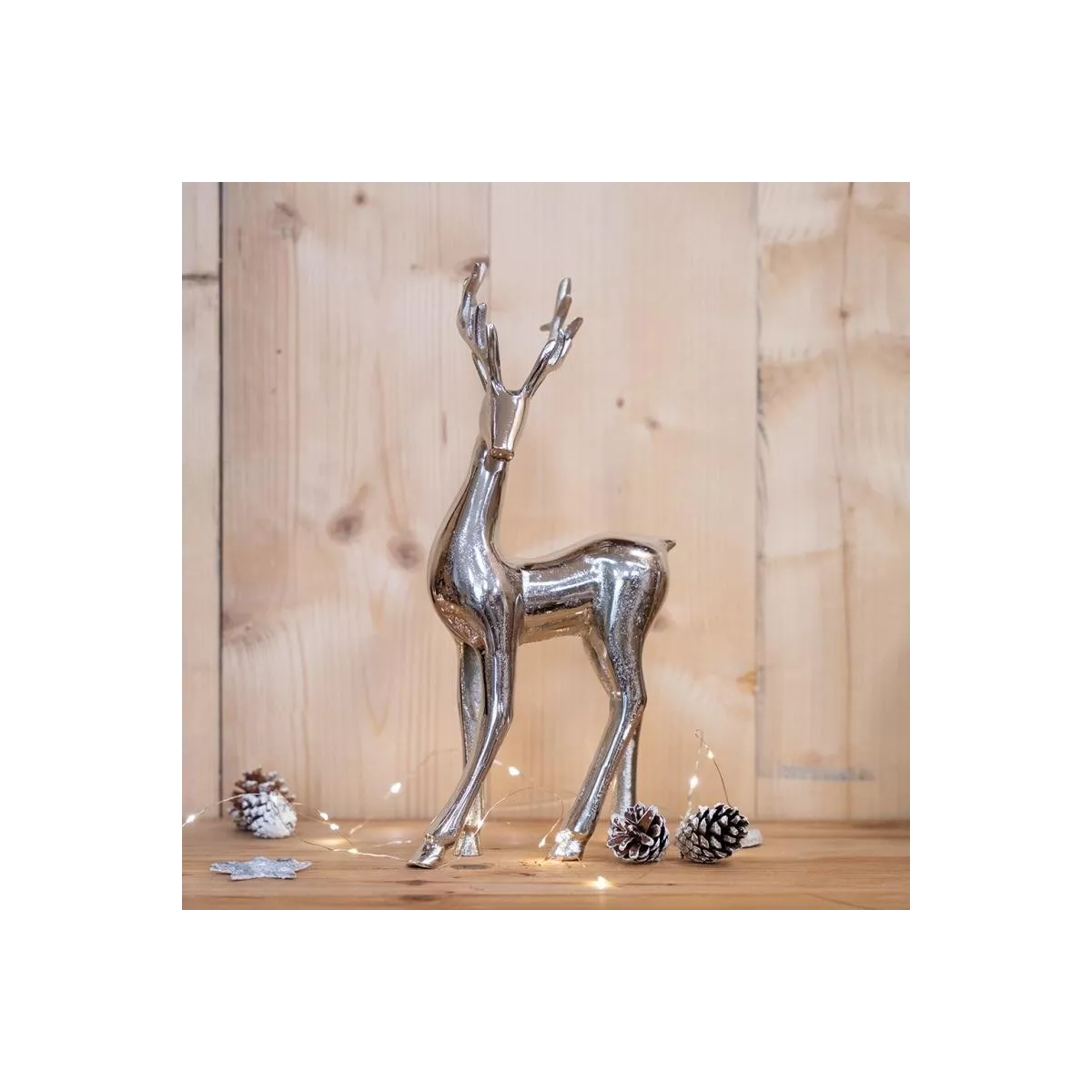 Sculpture Cerf Aluminium Argent h38