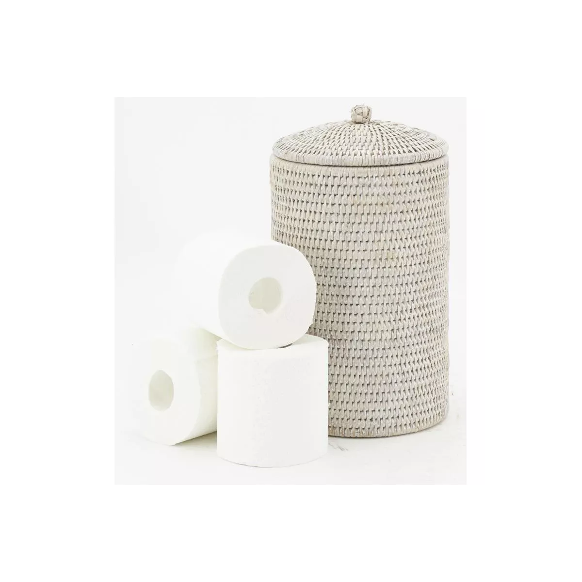 Panière Range WC rotin Blanchi