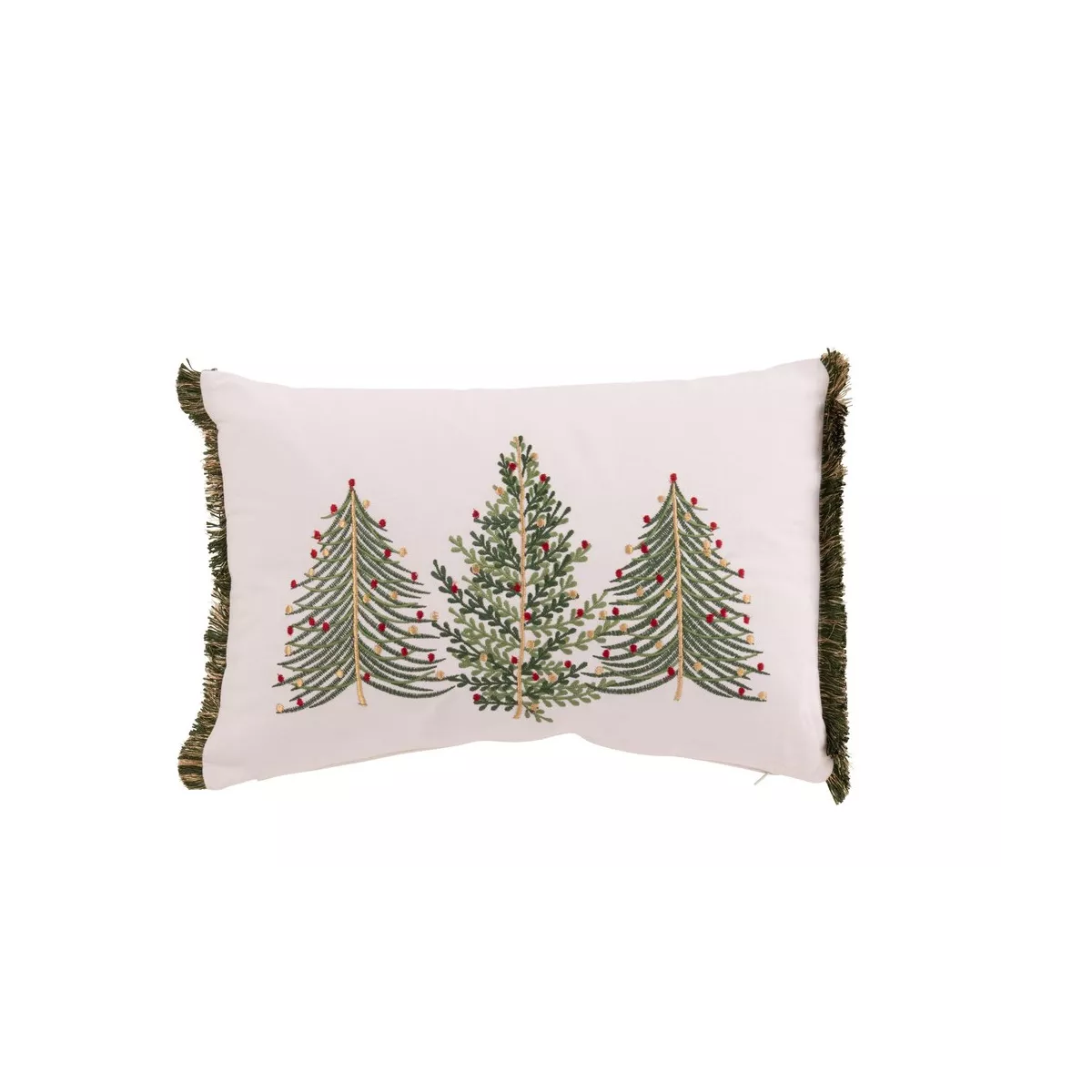 Coussin Brodé Sapins Avec Franges