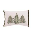 Coussin Brodé Sapins Avec Franges