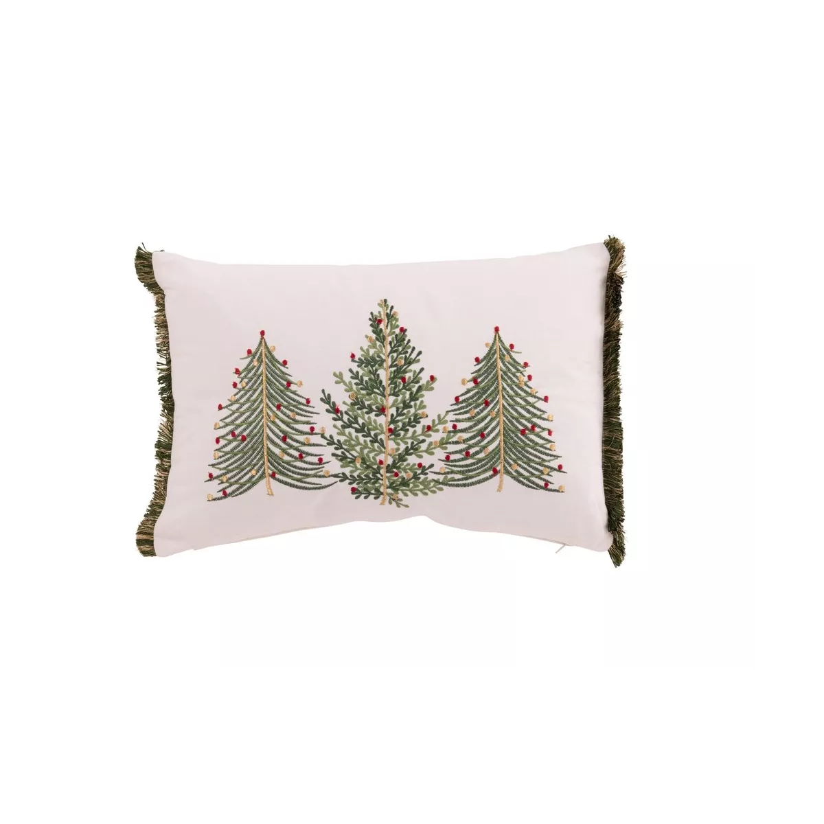 Coussin Brodé Sapins Avec Franges