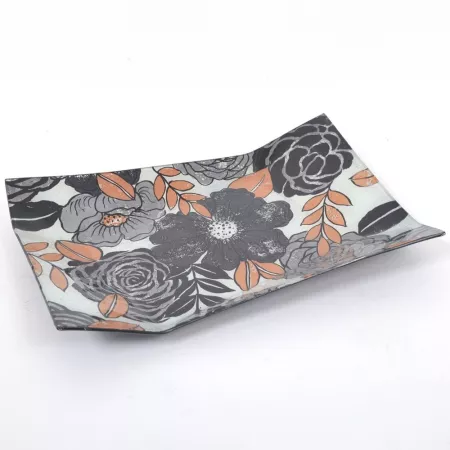 Coupe en verre Rectangulaire Fleurs /Feuilles 35x24