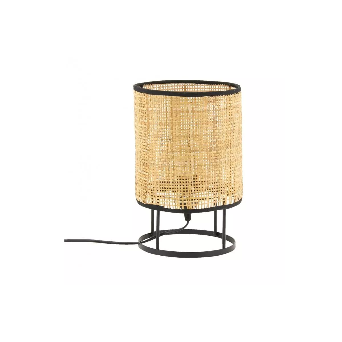 Lampe en rotin et pied en métal noir H.29 cm