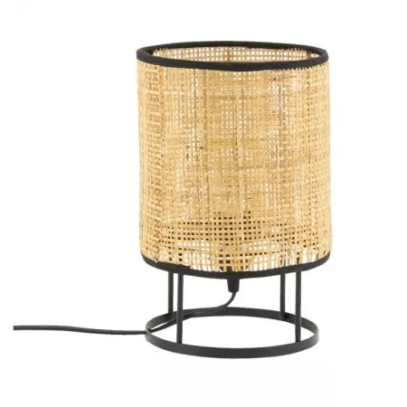 Lampe en rotin et pied en métal noir H.29 cm