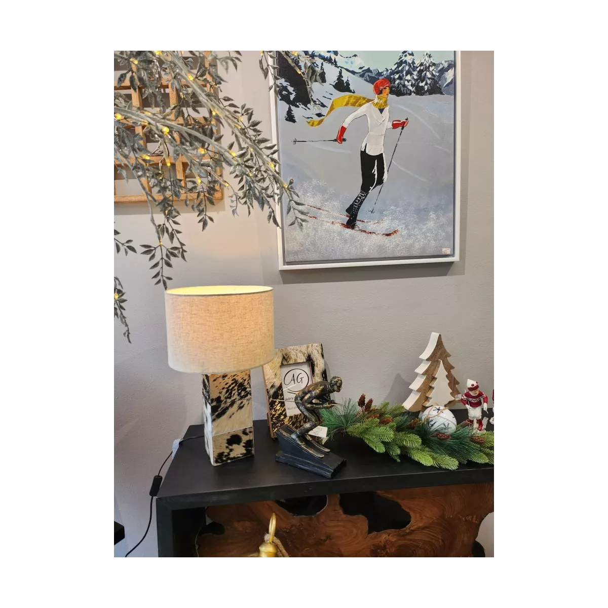 Lampe en peau de vache H48 cm