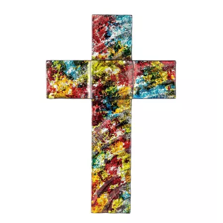 Croix Murale en pate de verre Coloré