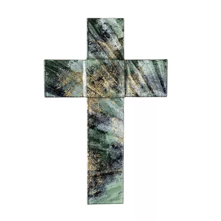 Croix Murale en pate de verre Gris