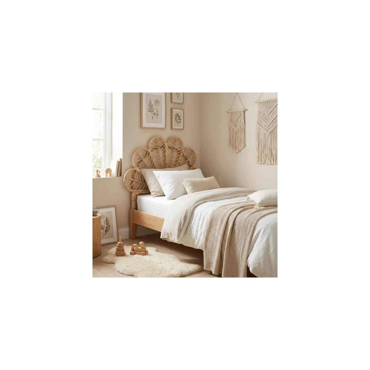 Tête de Lit Vintage Fleur en Rotin 90 cm