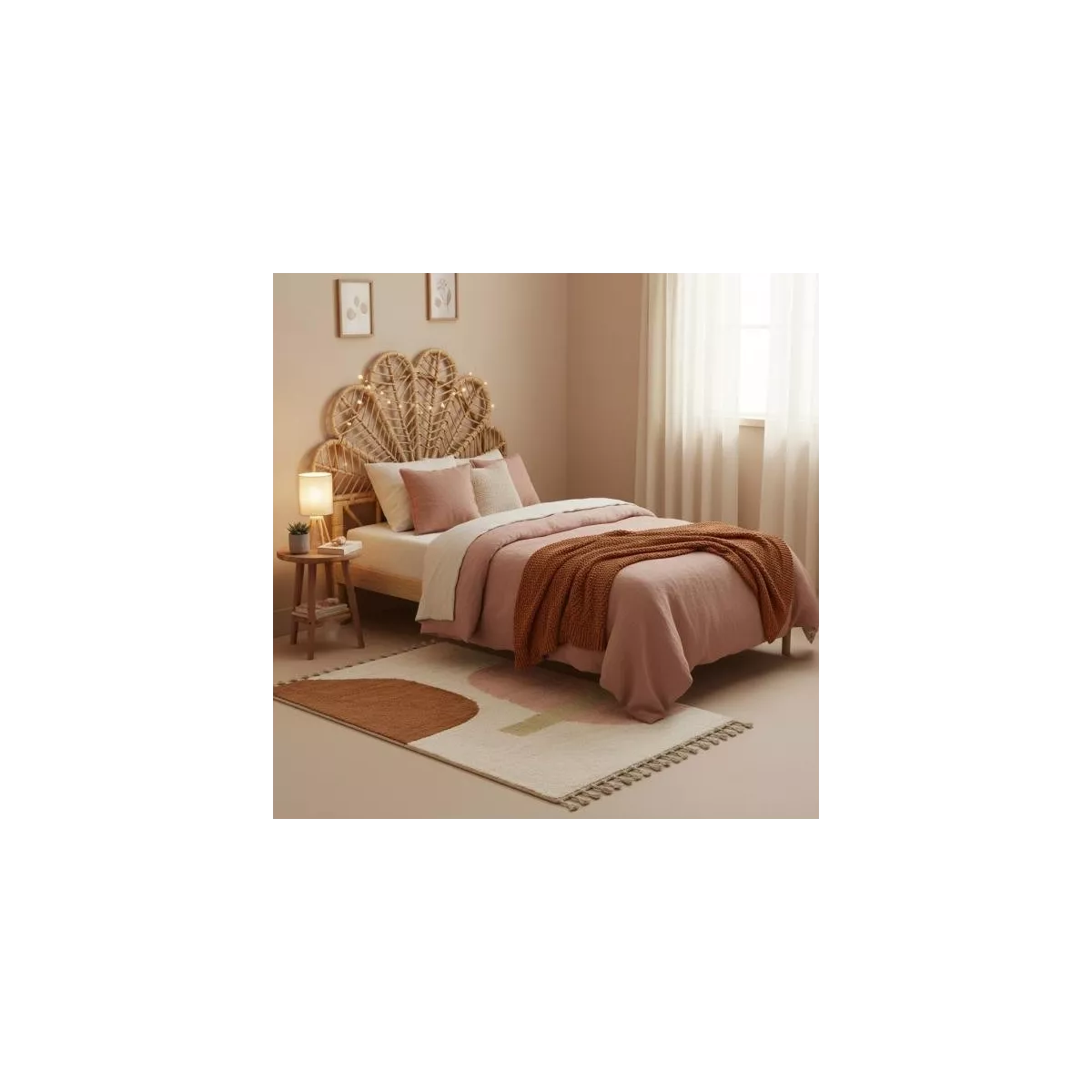 Tête de Lit Vintage Fleur en Rotin 90 cm