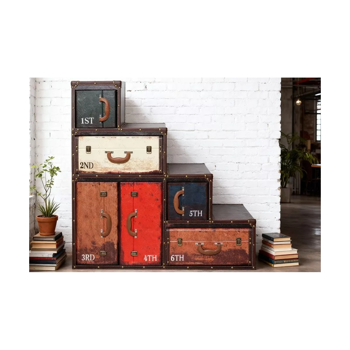 Meuble Valise Escalier 4 portes 2 tiroirs