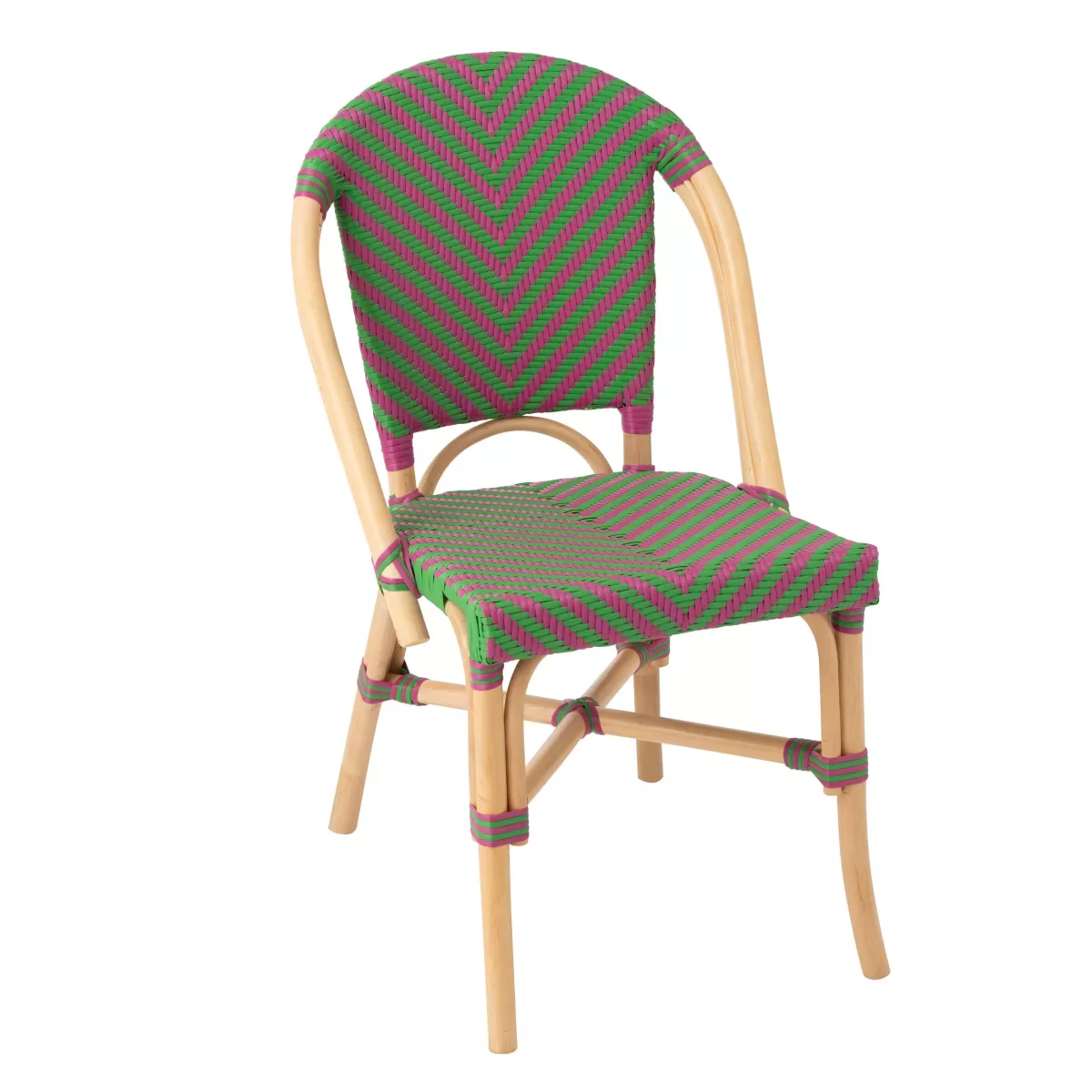 Chaise Bistrot Rotin Romy Vert et Fushia