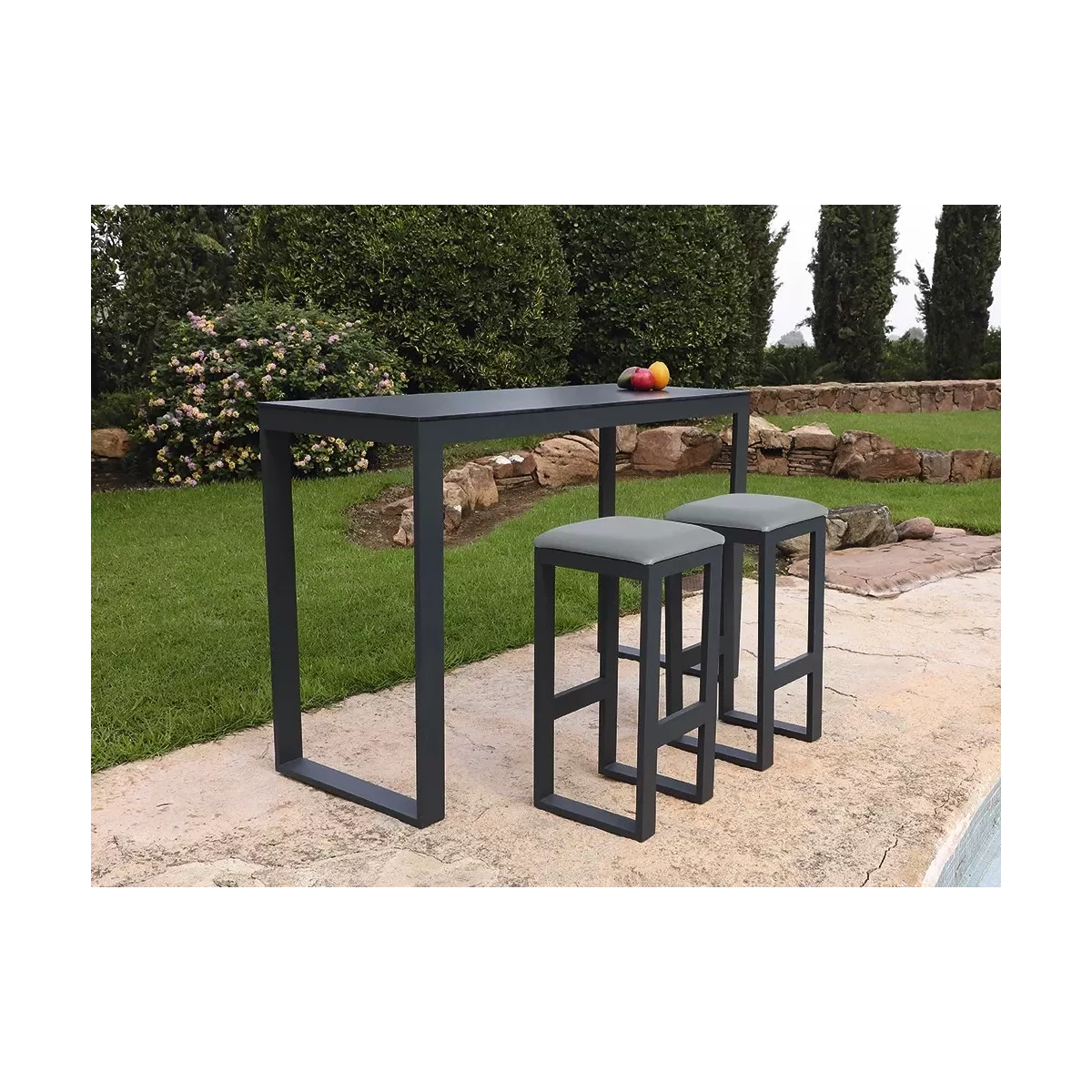 Ensemble Mange Debout  + 4 Tabourets de Bar Porto Anthracite