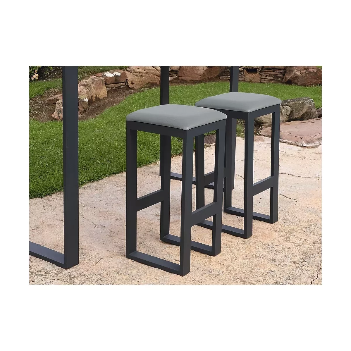Ensemble Mange Debout  + 4 Tabourets de Bar Porto Anthracite