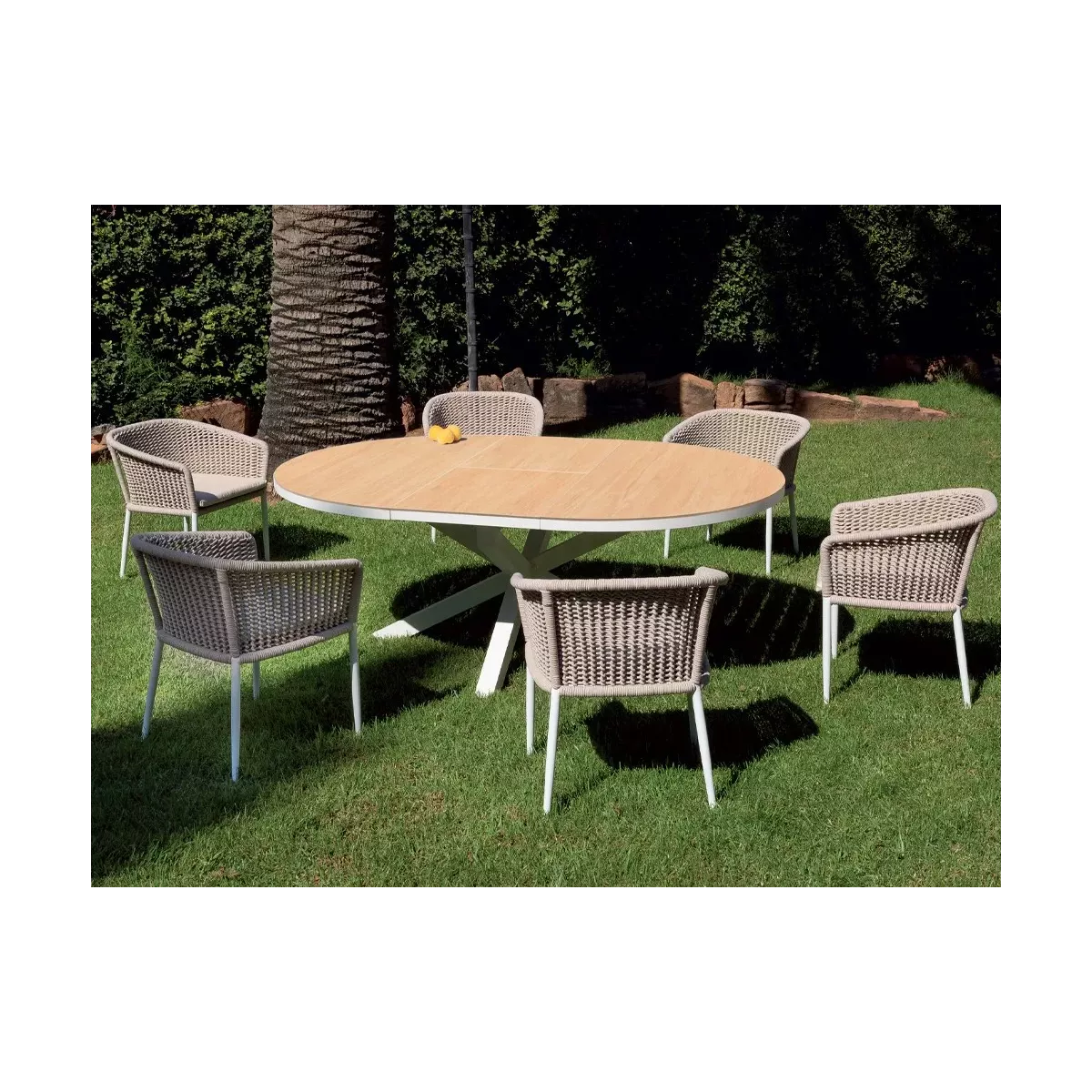 Table Santorini 145 en Aluminium blanc avec allonge