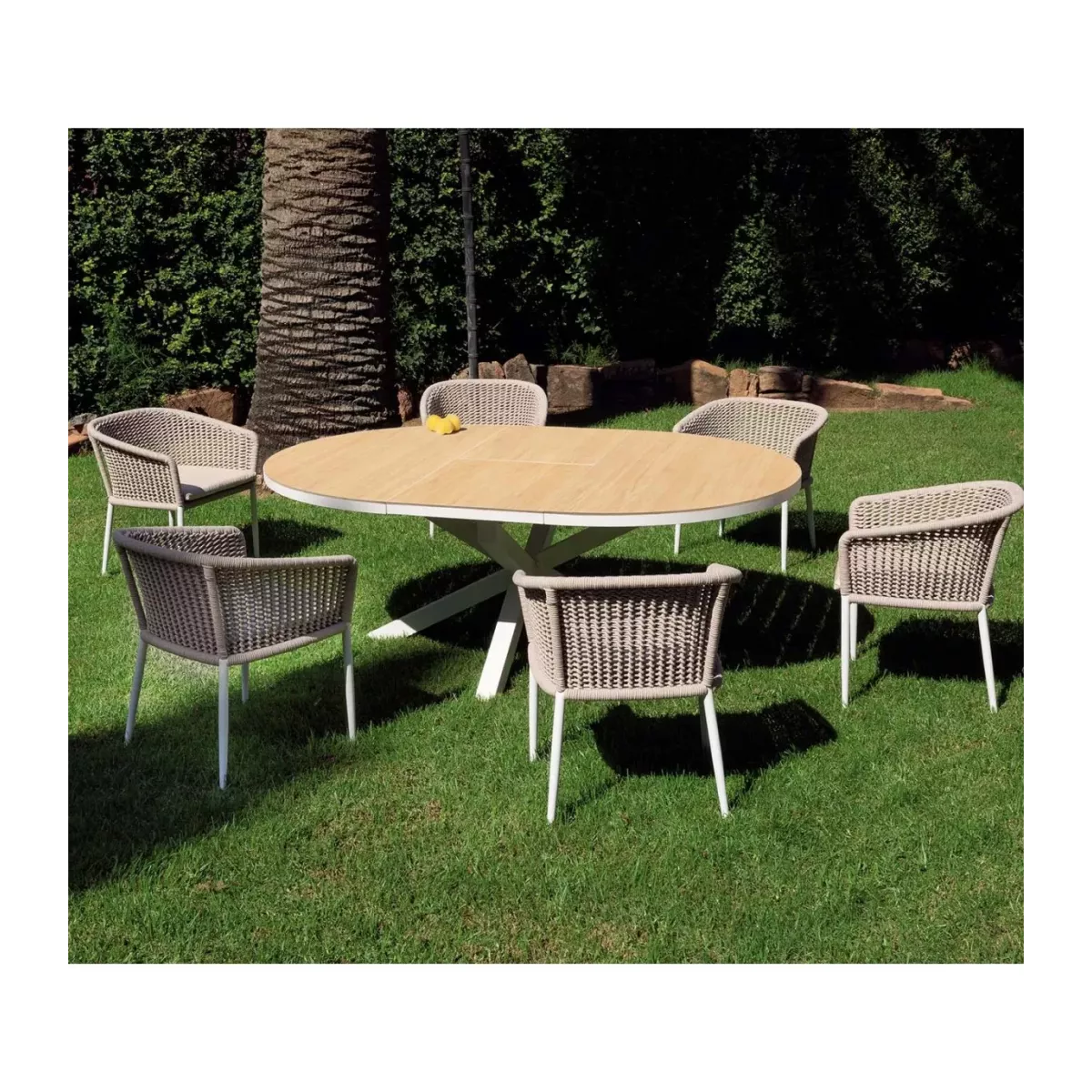 Table Santorini 145 en Aluminium blanc avec allonge